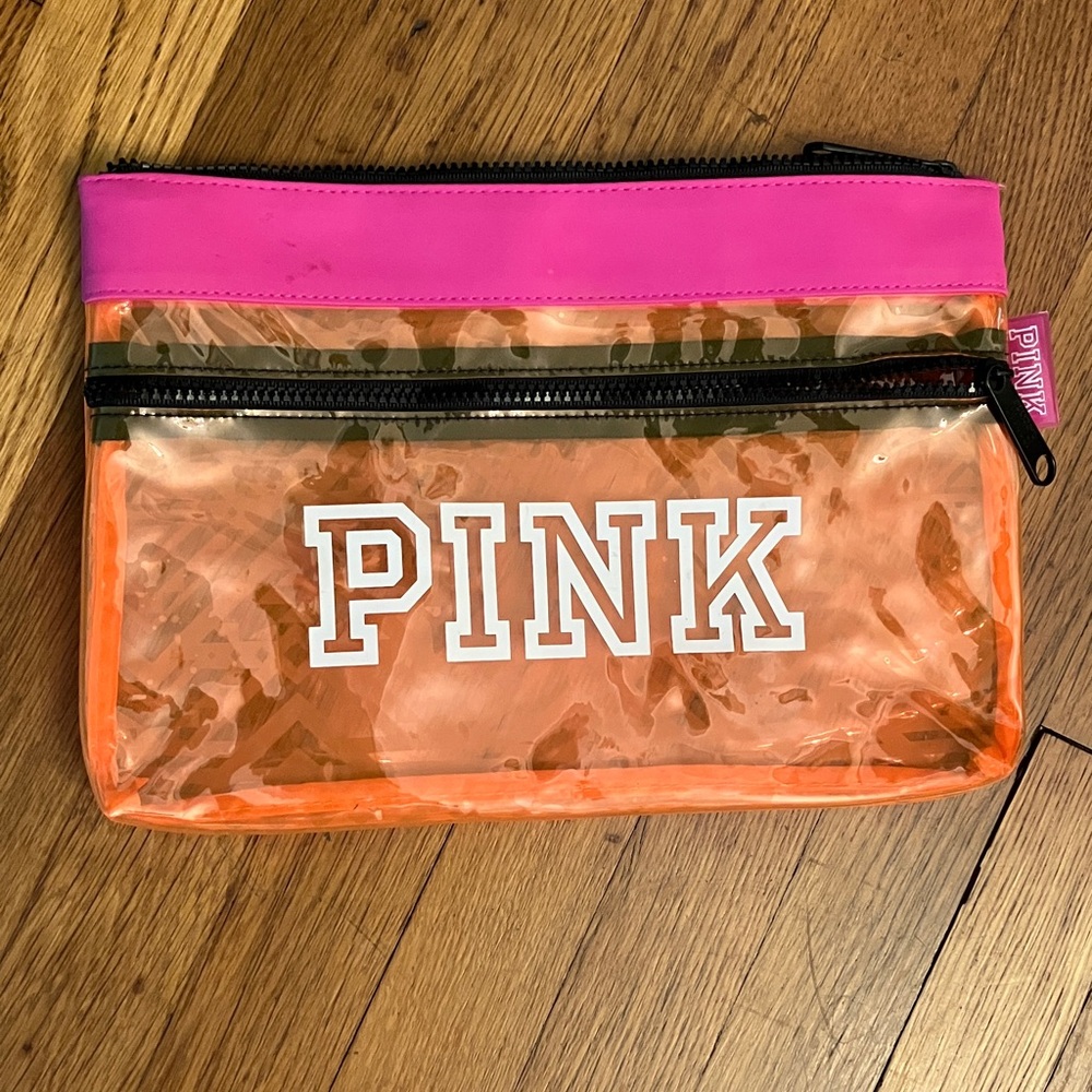 PINK Victoria's Secret Transparent Orange and Pink large Wristlet clutch.